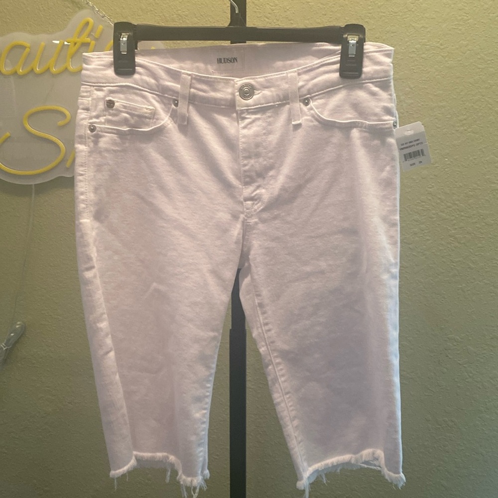 Amelia Mid-Rise Knee Shorts in White